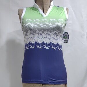 CORAL BAY GOLF SLEEVELESS PULLOVER NWT OMBRE MARTINI PRINT GREEN TO PURPLE S